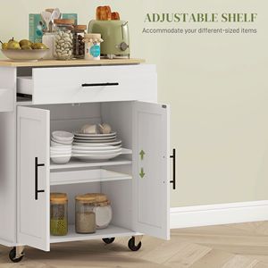 Carrello da Cucina Bianco con Prese Elettriche a Isola Girevole, Cassetti e Ante, Stoccaggio Versatile, Design Moderno, Portatile, in Legno - Product Image 6