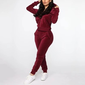 Traje de chándal largo de terciopelo grueso con capucha para mujer, diseño personalizado de fábrica, ajustado, para entrenamiento, otoño, maternidad, estampado - Product Image 5