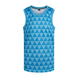 Camiseta de baloncesto azul cielo personalizada de calidad premium, sin mangas, con cuello redondo, transpirable, con logotipo de malla, ropa deportiva antibacteriana. - Product Image 1
