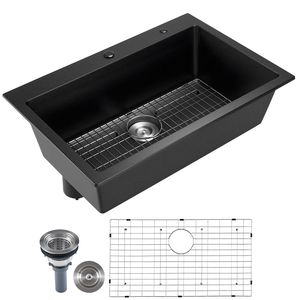 Lavello da cucina da 33 pollici con finitura satinata, a montaggio superiore, in granito, a vasca singola, stile rustico, con accessori multipli per uso in laboratorio - Product Image 1