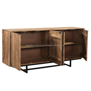 Best 2025 Quality Industrial Wooden <b>Sideboard</b> With 4 Wooden Door And With iron Stand <b>Sideboard</b> Handmade Living Room Furniture - Product Image 3