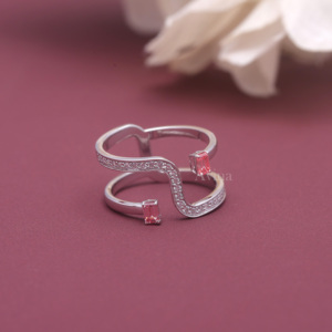 IGI Certified Lab Grown Diamond <b>Open</b> Wrap <b>Ring</b> 18K White / Rose / Yellow Gold Double Band Bypass <b>Ring</b> with Emerald Cut Diamonds - Product Image 1