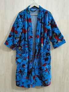 Bata Kimono Corta de Terciopelo de Algodón para Mujer, Estampado Amarillo Selva, Transpirable, con Flores, para el Desayuno, Bata de Dama de Honor, Invierno - Product Image 3