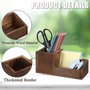 <b>Vintage</b> Wood Business Card Holder Stand for Desk with Pen Pencil Cup 2 Slots Business Card Display Holder Organizer <b>Box</b> - Product Image 4