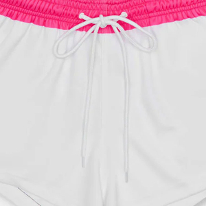 Pantalones Cortos Deportivos Blancos para Hombre con Franja Lateral Rosa, Cintura Elástica con Cordón, Secado Rápido, Poliéster - Product Image 2