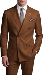 Traje de Negocios para Hombre, Color Marrón, Cierre de un Botón, Tela de Pana Transpirable, Cuello Mao, Frente Plano, Antiarrugas, Estilo Británico, Corte Regular - Product Image 4