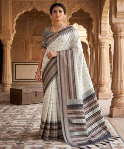 ÚLTIMO MODELO DE SAREE DE SEDA LICHI CON TRABAJO DE JACQUARD Y BLUSA SIN COSTURA, PARA FIESTAS, PRECIO AL POR MAYOR, PRENDAS ÉTNICAS 85022 NEGRO - Product Image 1