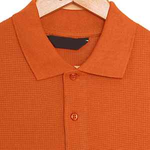 High Quality Custom Orange Colour <b>Waffle</b> Knitted Polo T <b>Shirts</b> For Men Custom Logo & All Colours Sizes - Product Image 2