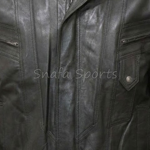 Veste de moto en cuir classique rétro noire sur mesure avec logo OEM, veste en cuir de course pour hommes - Product Image 3