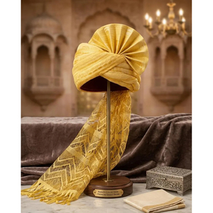 ผ้าโพกหัวมัสตาร์ดโกลด์ บาราติ ทูร์บัน ผ้าไหมผสม พร้อมลายซิกแซก ปาลา ซาฟา - Product Image 2