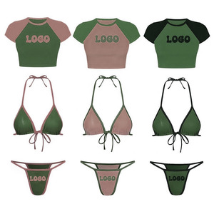 Ensemble de maillots de bain bikini personnalisés OEM en Spandex et Polyester, respirants, sans coutures, avec styles push-up et motifs unis, soutiens-gorge grandes tailles - Product Image 1