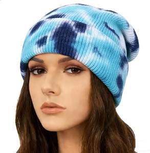 Chapeau en acrylique tie-dye tendance, vente en gros, bonnet personnalisé unisexe, chapeau tricoté chaud pour l'hiver - Product Image 2