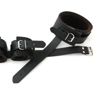 Cowhide <b>Leather</b> <b>Wrist</b> and Ankle <b>Cuffs</b> Set with Connector Straps - Product Image 6