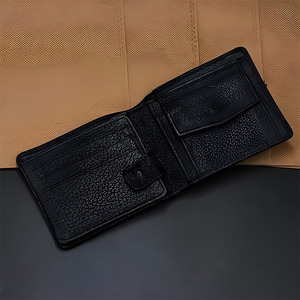 Bifold Coin Pocket <b>Black</b> Leather <b>Wallet</b> <b>Men</b> Internal Snap Strap Mesh ID Window Side Flip Cardslots Daily Classic Useful Standard - Product Image 2