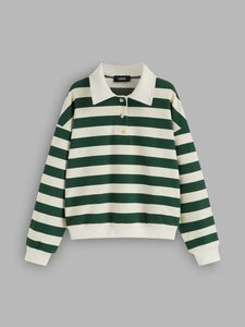 Polo à manches longues rayé en tricot pour homme, style preppy, bleu et blanc, coupe classique - Product Image 4