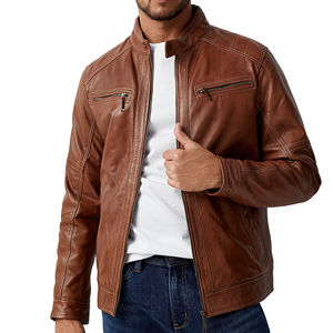Chaqueta de Cuero para Hombre, Chaqueta de Cuero Genuino de Cordero Marrón, Chaqueta de Motociclista, Último Modelo Personalizado de Chaquetas de Cuero Puro para Hombre - Product Image 6
