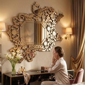 Miroir mural baroque vénitien de luxe, design vintage antique |   Miroir décoratif en verre orné pour salon, chambre à coucher, hôtel - Product Image 4