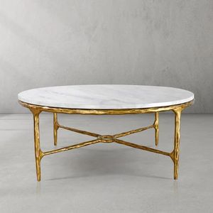 <b>Round</b> White Marble Sintered Stone <b>Table</b> Top with Stainless Steel Edge <b>Gold</b> Luxury Commercial Tabletop Wholesale - Product Image 1