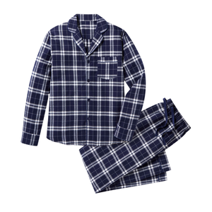 Pijamas de Franela a Cuadros Casuales para Hombre, Ropa de Dormir de Manga Larga, Algodón ODM, Venta al por Mayor, Ajuste Regular, con Bolsillo de Parche - Product Image 1