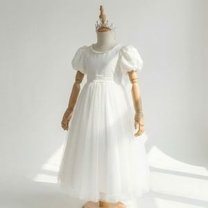 Vestido de Fiesta de Tul con Lentejuelas Bordadas y Cuello Ilusorio con Volantes, Manga Corta Abullonada, Color Blanco, para Bebés Niñas, Nuevo y de Primera Calidad - Product Image 1