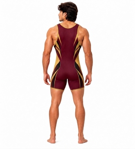 Combinaison de lutte pour hommes, une pièce, sans manches, imprimé or bordeaux, respirante, en spandex et polyester, pour gymnastique, toutes saisons - Product Image 2