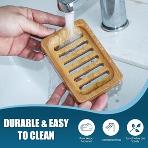 Natural <b>Bamboo</b> <b>Soap</b> <b>Dish</b> Self Draining <b>Soap</b> Holder Rectangle Wooden <b>Soap</b> Tray Bathroom Sink Shower - Product Image 1