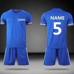 Men's Blue American Football Jersey Set V-Neck Short Sleeve Moisture Wicking Elastic Waist Shorts Sublimated Print Athletic Fit - Product Image 1