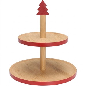 Luxury Eco-Friendly Round 2-Tier Wooden Cake Stand Rustic Acacia Wood Cupcake <b>Tower</b> And Tiered Dessert Stand For Wedding Party - Product Image 2