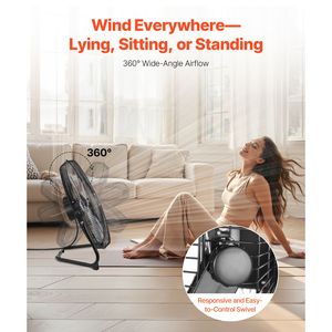 Ventilatore Industriale da Pavimento ad Alta Velocità da 20 Pollici, 3 Velocità, 4800 CFM, Inclinazione Regolabile a 360 Gradi, Flusso d'Aria Potente 21,33 Ft/sec, Robusto - Product Image 5