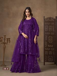 Traje Sharara Salwar Kameez Semisentado con Lentejuelas, Estilo Moderno para Bodas y Fiestas, Colección India/Pakistaní - Product Image 2