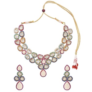 White <b>Ruby</b> Vintage IGI Certified Brass Gold Plated Wave <b>Necklace</b> Set Bridal Wedding Engagement Party Statement <b>Necklace</b> - Product Image 2