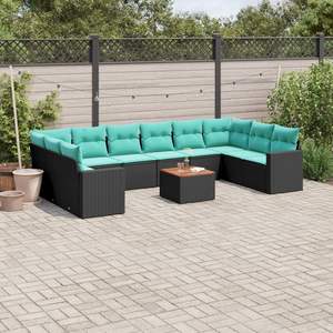 <b>Black</b> Poly Rattan Patio <b>Sofa</b> Set With Cushions 11 Piece Outdoor <b>Garden</b> Furniture Contemporary Style - Product Image 1