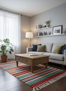 พรมปูพื้นทอผ้าฝ้ายลายดอกไม้ทันสมัย ขายส่ง ไม่ลื่น ทำมือ ซักได้ ผ้ารองหลังแบบกลับด้านได้ สำหรับใช้ในบ้าน ออกกำลังกาย และเดินทาง - Product Image 4