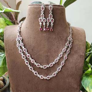 Two-Layer AD Ruby Bridal Jewelry Set with Rhodium Finish - Product Image 1