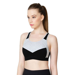 Sujetador deportivo para mujer con bloques de color, cuello redondo, espalda cruzada, soporte medio, transpirable, para yoga, con ribetes en contraste, sin costuras - Product Image 3