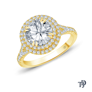 Anillo de compromiso de lujo chapado en oro de 10K con doble halo y diamante natural central - Product Image 5