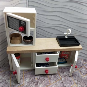 Mini cocina de juguete con fregadero, grifo, microondas, encimera de madera, juego de cocina para mayores de 14 años - Product Image 2