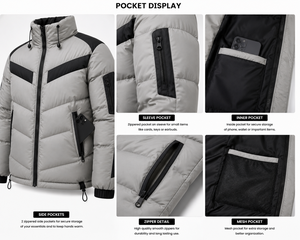 Premium Custom Puffer Jacket Winter Windproof <b>Padded</b> <b>Coat</b> High Collar Outdoor Warm Mens Wholesale OEM Manufacturer - Product Image 6