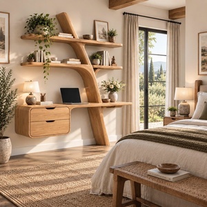 Escritorio de Madera Contemporáneo Hecho a Mano por Luxali, con Librero en Forma de Árbol, Estantes y Cajón, para Decoración de Oficina en Casa - Product Image 6