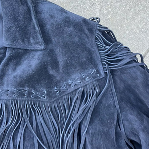 Customizable Women's <b>Suede</b> Fringed <b>Jacket</b> With Turn Down Collar And Zipper Closure Full Sleeve Autumn Style Private Lable - Product Image 5