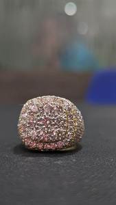 Unisex 18K <b>Gold</b> Filled Natural Stone Luxury <b>Cocktail</b> <b>Ring</b> Shield Shape Pave Setting Hiphop Style Everyday Wear - Product Image 5