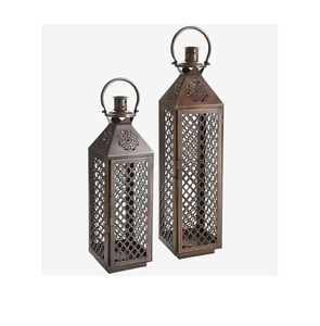 Classic Premium Quality Square Metal Glass <b>Lanterns</b> <b>Set</b> of 2 Modern Bronze Handmade Christmas Easter Valentine's Day Decor - Product Image 1