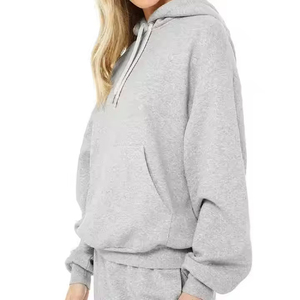 Conjunto de Sudadera con Capucha Gris Tejida para Mujer, Corte Regular, Manga Larga, Color Sólido, Ropa Casual con Bolsillos, Estilo Otoñal - Product Image 3