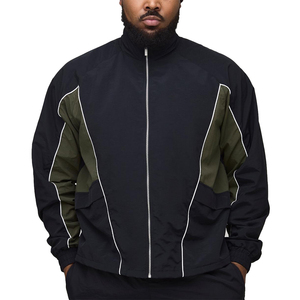 Unisex High Quality Coated Windbreaker Hooded Stand Collar <b>Jacket</b> Wholesale OEM Side Piping Two Color Matching Side Panel - Product Image 1