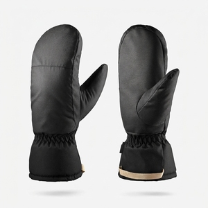 Mitaines de ski unisexes d'hiver, isolées en polyester, fermeture à cordon, chaleur thermique, noir - Product Image 2
