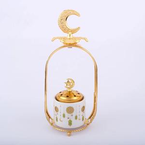 Vente en gros de brûleur d'encens en métal doré avec base en cristal, porte-bakhoor de luxe, bol à encens arabe Mabkhara pour le Ramadan, cadeau pour l'Aïd - Product Image 3