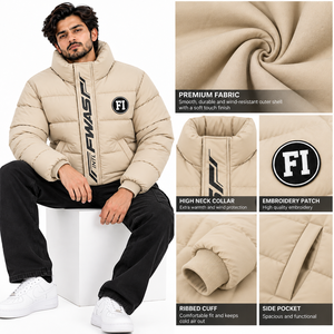 Men's <b>Padded</b> Quilted Puffer Jacket Stand Collar Full Zip Wind Resistant Insulated Wholesale Casual <b>Coat</b> Custom Patch Detail USA - Product Image 5