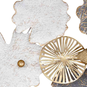 Élégant Panneau Mural Métallique Floral Or Blanc et Charbon Sculpture Botanique pour Salon Chambre Intérieur Moderne - Product Image 6