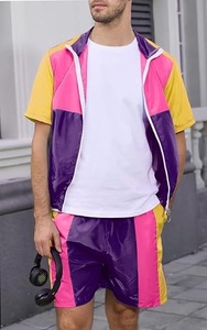 ชุดวอร์มยูนิเซ็กส์สไตล์วินเทจ Y2K สีสันตัดกัน น้ำหนักเบา เสื้อแจ็คเก็ตแขนสั้นพร้อมเชือกผูก กางเกงขาสั้น แห้งเร็ว ผลิตจากโพลีเอสเตอร์ เหมาะสำหรับฤดูใบไม้ผลิ - Product Image 2
