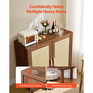 Antique-Style Rattan <b>Storage</b> Cabinet with 2 Magnetic Doors and Adjustable Shelves Wooden Legs <b>Sideboard</b> Buffet - Product Image 5